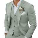 Men's 3 Piece Linen Suits Casual Lightweight Blazer Jackets Vest Pants Set for Wedding Business Prom Suit XL