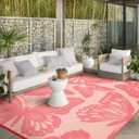 Wonnitar Outdoor Rug 9x12 Waterproof Reversible Plastic Straw Rug for Patio Clearance, Outside Area Rug RV Rug for Camping, Indoor Outdoor Butterfly Mat for Deck Balcony Porch, Pink