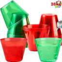 Clear Disposable Plastic Cups, 9 OZ Christmas Red and Green Drinking Cups, Plastic Wine Glasses for Xmas Party Supplies, Wedding, Thanksgiving, Birthday, Holiday, New Year