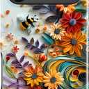 for iPhone 17 Pro Case - Wireless Charging Compatible - Dual-Layer Hard Shell + Silicone Cover - Shockproof Protective Phone Case with Trendy Designs for Women - Flower and Bee