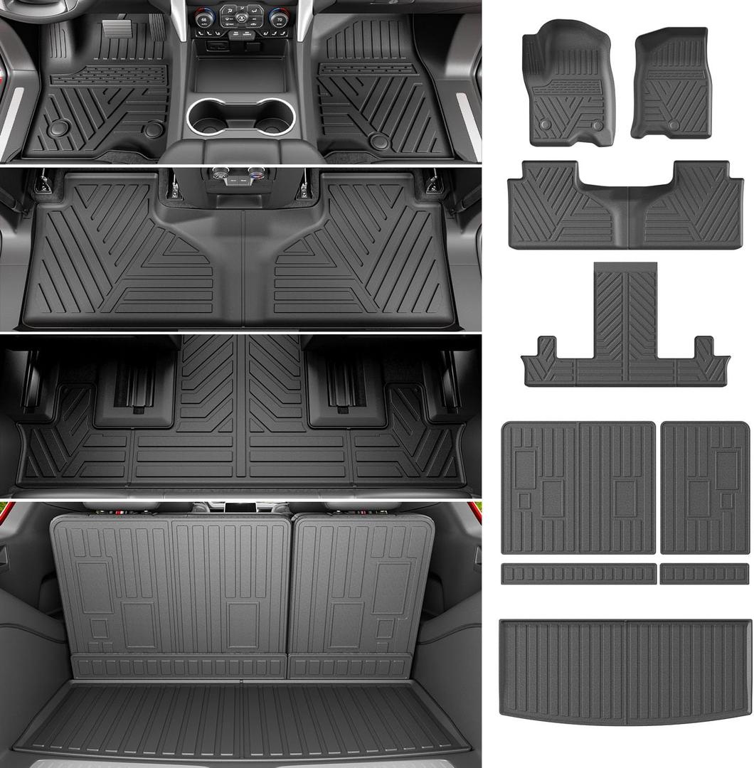 powoq 7Seat Floor Mat Compatible with 2022-2026 Chevy Tahoe/GMC Yukon Trunk Backrest Mat Cargo Liner Replacement for 2022-2024 2025 2026 Chevy Tahoe/GMC Yukon Accessories