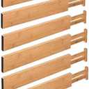 Bamboo Drawer Dividers Adjustable Expandable Drawer Organizer, 6-Pack Bamboo Separators for Kitchen, Dresser, Clothes, Utensils & Home Organization