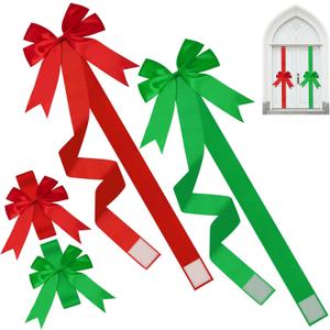 8 Pcs Large Christmas Cabinet Door Bows and Ribbons 78 Inch Christmas Door Cabinet Bows for Gifts Xmas Holiday Furniture Kitchen Party Decorations (Burgundy, Green)