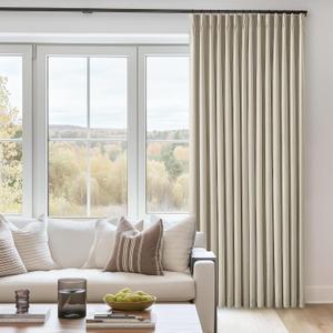 Taupe Linen Blackout 120 Inch Curtains for Living Room 2 Panels Set Pinch Pleated Back Tab Drapes Farmhouse Thermal Insulated Full Black Out Curtains 120 Length High Ceiling to Floor Burlywood Birch, 40"W x 120"L