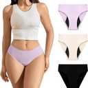 Leak Proof Period Underwear for Women, Heavy Flow Menstrual Panties, Seamless No Show Briefs (X-Large, (Black, Purple, Skin) Multicolor)