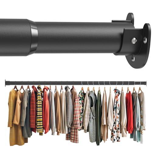 AeedWisp Closet Rod 50-75 Inches, Adjustable Heavy Duty Metal Black Closet Rods for Hanging Clothes 1.3 Inches Diameter for Wardrobes Laundry