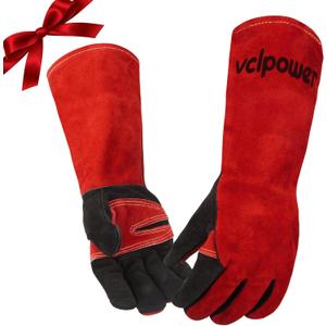 Fireplace Welding Gloves Fire Heat Resistant16IN 932F Fireproof Leather for Fire Pit Wood Stove Campfire Furnace BBQ Baking,Grill Oven Stick Mig Tig Gear Birthday Christmas Gift for Man L