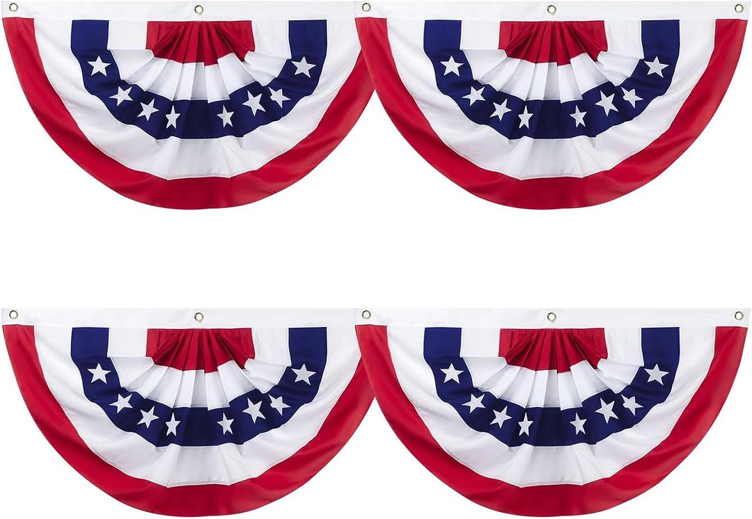 2x4 Ft American Pleated Fan Flag (Set of 4) Patriotic Half Fan Bunting, 4th of July Memorial Day Decorations for 250th Anniversary