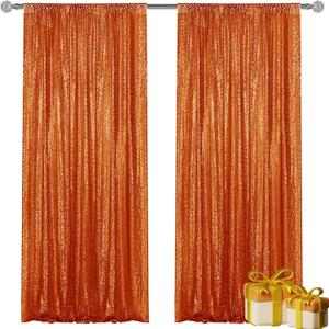 Orange Sequin Backdrop Curtain 2 Pieces 2FTx8FT Glitter Photography Backdrop for Party Wedding Birthday Christmas Decorations