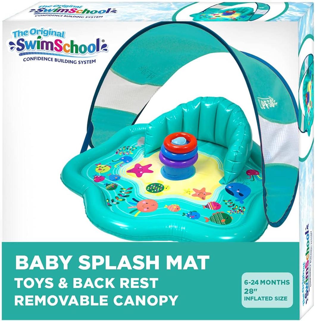 SwimSchool Infant Baby Pool Floats, Free Swimming, Super Buoyant  Ages 6-24 Months  Multiple Colors/Styles  Adjustable Canopies and Seats, Splash & Play Baby Floaties