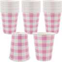 Pink Paper Cups Pink Gingham Party Supplies Easter Day Pink Coffee Cups Disposable Valentines'day Beverage Cups (30)