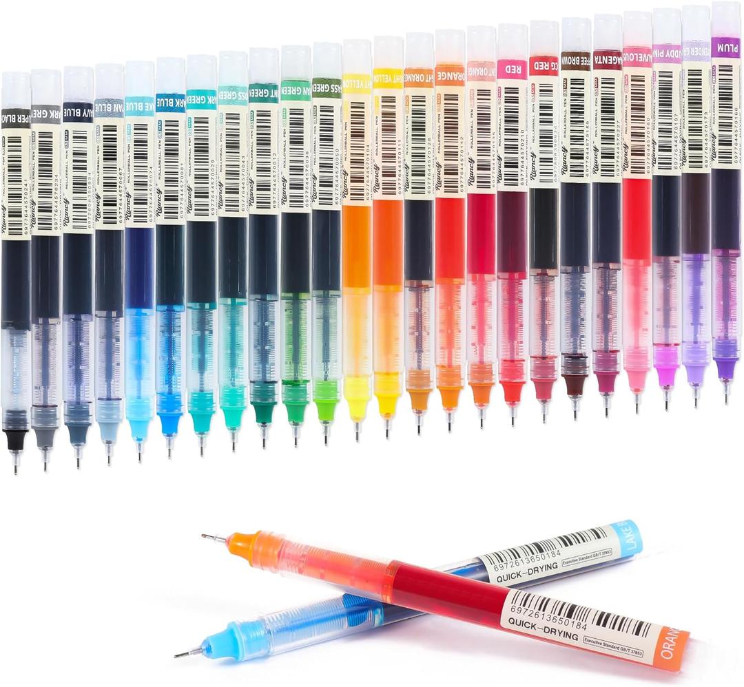 USUAL 24pcs Gel Ink Pens Liquid Ink Rollerball Multi Color Pen 0.5 mm Fine Point Smooth Writing Pens Cute Nurse Pen Back to School Supplies (Assorted Colors,Transparent)