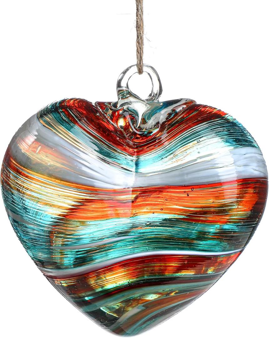 Hand Blown Glass Gazing Balls for Garden Red Heart Hanging 3.8" Friendship Balls for Gift Heart Shape Ornaments for Decoration (Red - C)