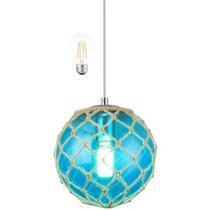 Blue Pendant Light Coastal Pendant Light Nautical Pendant Lighting Beach House Lighting Fixtures Ocean Lighting Fixture Coastal Hanging Light Fixtures Fish Float Glass Ball Lighting(Bulb Incl. (8"-Globe))