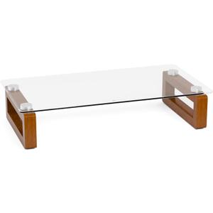 YEOUX Multi-Purpose Desktop Stand, Clear Floating Computer Monitor Riser with Natural Wood Base, Desk Organization Shelf for Printer, Laptop, Audio Device, Flat Screen