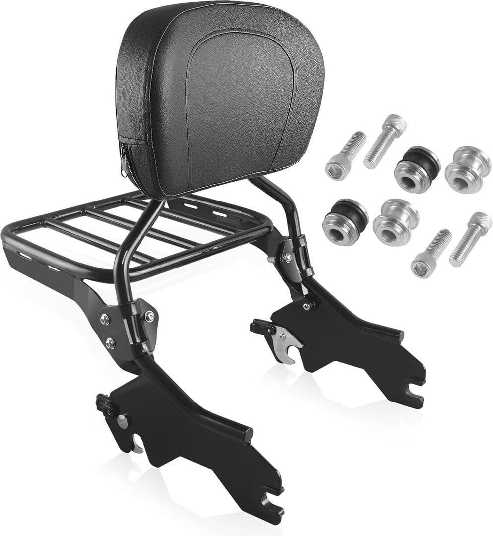 Detachable Backrest Sissy Bar Pack of Sport Luggage Rack for Harley Softail Sport Glide Low Rider FLSB FXLR FXLRS FXLRST 2018-Later Black with Docking Hardware Kit