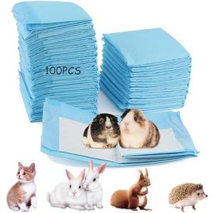 MUYG 100 Pcs Disposable Rabbit Pee Pads,Small Animal Potty Training Pads Guinea Pig Cage Liners Leak-Proof Super Absorbent with Quick-Dry Surface Small Pet for Kitten Hedgehog Hamster Chinchilla