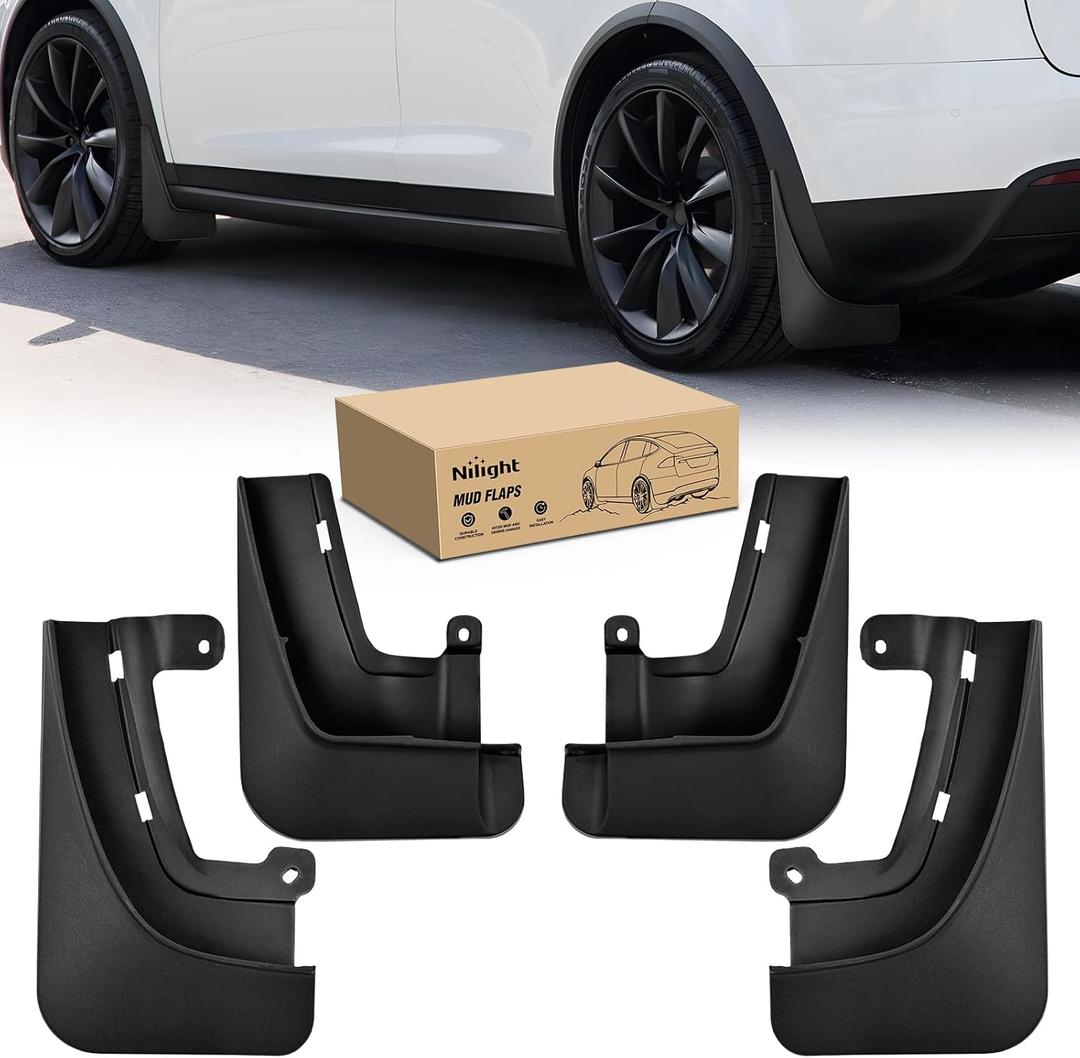 Nilight Mud Flaps for Tesla Model X 2022 2023 2024 2025 2026, No Drilling Precision Fit Exterior Accessories Heavy-Duty Splash Guards Protection, Front & Rear Set