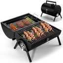 Joyfair Portable Charcoal Grill (2 IN 1 Double-Sided), Small Tabletop Barbecue Grill with Food Tray & Rack for Outdoor Camping Home Patio BBQ Grilling, Heavy Duty & Multi-use, Easy Assembly (230Sq.in)