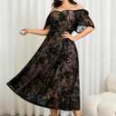 RWJ Plus Size Women 2026 Formal Wedding Guest Dress Spring Evening Party Cocktail Elegant Off Shoulder Mesh Maxi Dresses (Black, XXXL)