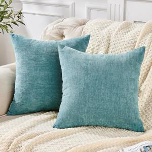 GAWAMAY Decorative Square Throw Pillow Covers 18"x18" Inch Set of 2, Super Soft Chenille Pillows Farmhouse Fall Pillowcase for Living Room Bedroom Sofa Couch Cushion Cover Smoke Blue 45x45cm