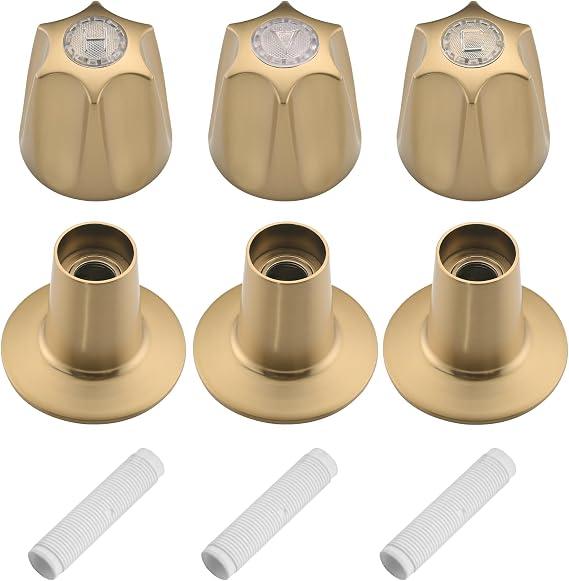 Ultrimkit Metal 3 Piece Shower Knob with Handle Flange Replacement for Price Pfister Verve Tub Shower Faucet Hot and Cold Handles, Remodel Kit, Brushed Gold