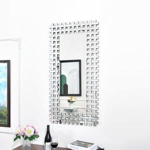 KOHROS Wall Mirror Decorative 48"x24" Silver Frameless Fence Mesh Border Design Mirror for Wall Decor for Bathroom, Living Room, Entryway