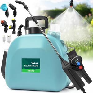 SideKing Battery Powered Sprayer 2 Gallon, Electric Weed Sprayer with 3 Adjustable Spray Pressures, Battery Indicator, Telescopic Wand and 4 Nozzles, for Garden, Lawn, Yard & Plants Care