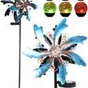 SteadyDoggie Solar Wind Spinner - Metal Garden Decor with Multi-Color Changing LED Lights - Garden Wind Spinners - Kinetic Windmill Sculpture for Decorations -Decorative Lawn Ornaments - 56"x12.4"