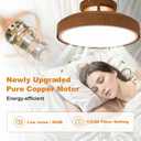 Bladeless Ceiling Fans with Lights and Remote, 18.9" Farmhouse Embedded Ceiling Fan Light, Flush Mount Dimmable LED Chanelier Fan for Bedroom,Walnut Color, D18.9