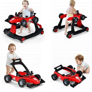4-in-1 Baby Walker Foldable Activity Push Walker Adjustable Height Red