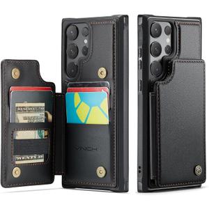 Vinich for Samsung Galaxy S24 Ultra Wallet Case with Card Holder, RFID Blocking Credit Slots Kickstand Shockproof Phone Cover Fit for Galaxy S24 Ultra 6.8" Black