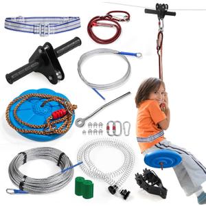 Zip line Kit for Kid and Adults,Zip line Up to 400lbs,Special Retractors and Disc Seats,Zipline Kit for Backyard,Playground Entertainment (120ft)