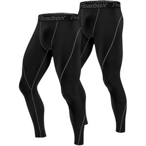 Roadbox 1, 2 or 3 Pack Men's Compression Pants Athletic Base Layer Cycling Tights Leggings for Running Yoga Basketball, L