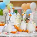 Blueweenly 12 Sets 11.8 Inch Silly Goose Birthday Decor Girl Boy 1st Adopt a Goose Party Favor Gift Plush Stuffed Animal with Mini Party Hat and Ribbon for Christmas Birthday Gift