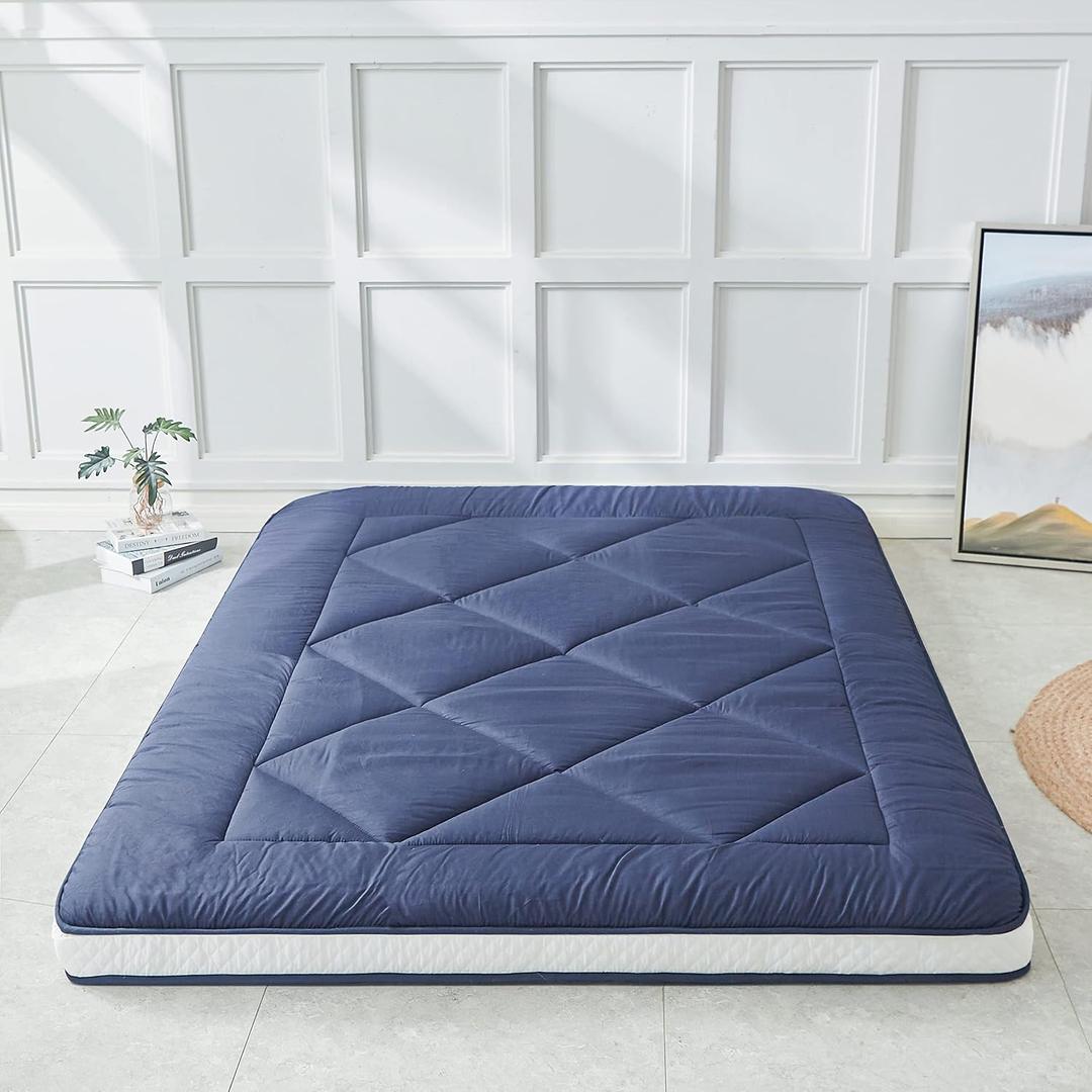 Japanese Foldable & Portable Roll-up Camping Mattress, Blue Twin