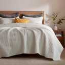 LEAONME Velvet Quilt California King Size 118''x106'', Lightweight White Velvet Comforter Set with 2 Matching Shams, Soft Cross Stitch Bedspread Coverlet, Oversized King Bedding Set for All Season