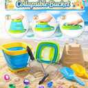 DISHIO Beach Toys for Kids, 25 Pcs Metal Sand Sifter & Collapsible Beach Buckets Set, Stainless Steel Sand Shovel, Sandcastle Building Kit with Mesh Bag, Travel Sand Toys for Toddlers Age 3-10