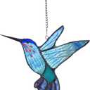 Lolitarcrafts Stained Glass Hummingbird Window Hangings with Flowers, Bird Stained Glass Suncatcher for Window Decor Hummingbird Gifts for Mom,Bird Lovers (Blue A)