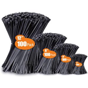 Zip Ties Assorted Sizes(4+6+8+12), 400 Pack, Black Cable Ties, UV Resistant Wire Ties by ANOSON