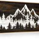 LHIUEM Large Mountain Tree Framed Canvas Wall Art,Modern White Forest Art Prints,Abstract Country Woodcut Wood Wall Decor,Farmhouse Zen Artwork for Living Room Bedroom Office-20''x40''