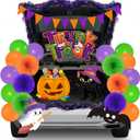 Halloween Trunk or Treat Car Decorations Kit for SUV with Halloween Balloons, Banner, Tinsel Garland, Cat Ghost Pumpkin Sticker for Archway Entryway Haunted House Garage Door Decor Party Supply (Orange)