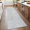 Modern Rug 2.5x10 Runners for Hallways, Abstract Kitchen Runner Rugs Non Slip Bath Mat, Rainbow Washable Runner Rug for Bedroom, Soft Long Rugs for Entryway Bathroom Laundry Dorm, Ash