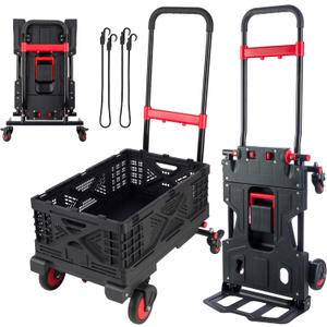Stalwart 2-in-1 Folding Hand Truck Dolly Cart with Wheels and Basket