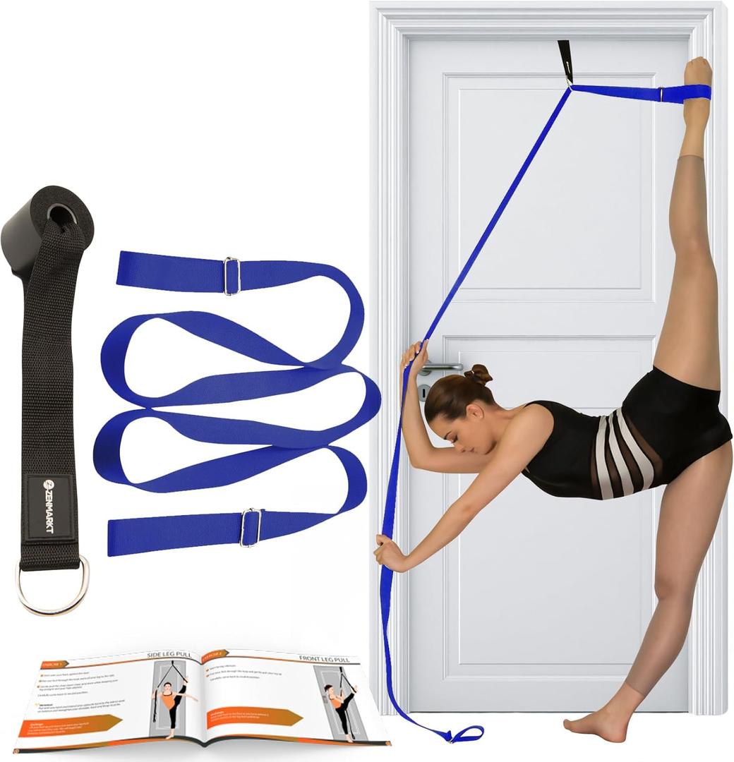 Stretching Strap With Door Anchor - Stretching Equipment to Improve Legs Flexibility - Splits Trainer For Home Ideal In Ballet, Dance, Cheerleading, Taekwondo, Yoga, Pole Dancing & Gymnastics (Dark Blue)