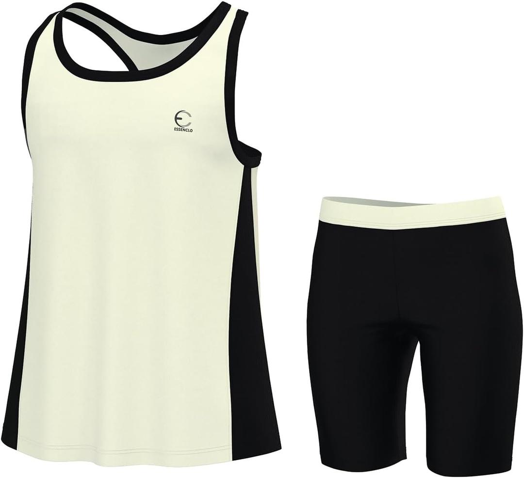 Girls Tank Tops and Shorts Summer Outfits, Athletic Activewear Loose Fit Cute Girls' Fashion Clothing Sets Size 3-16 (Cream)