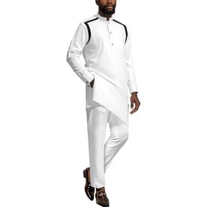 African Dashiki Suits for Men Shirt Pants 2 Piece Set Outfit Nigerian Clothes Wedding Attire Clothing (Large, White)