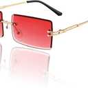 Rectangle Sunglasses for Women Men Fashion Retro Rimless Frameless Tinted Lens Sun Glasses Shades 2026 Stylish