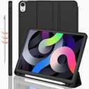 iPad Air 11 Inch Case M3(2025) / M2 (2024), iPad Air 5th/4th Generation Case 2022/2020 10.9 Inch with Pencil Holder, Trifold Stand Smart Case with Soft TPU Back (Black)