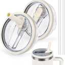 2 Pack 40 Oz Tumbler Flip Straw Lid Compatible with Stanley, Leakproof and SpillProof Splash Reusable Tumbler Cover Compatible with Stanley Cup Accessories (Beige)